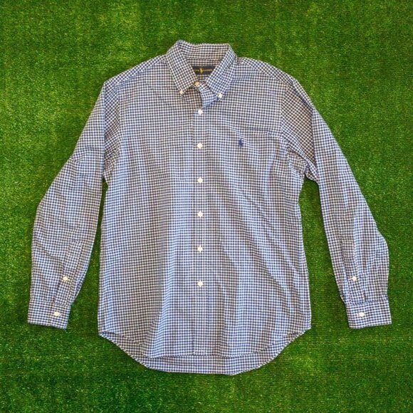 Polo Ralph Lauren Other - POLO RALPH LAUREN MICRO CHECK BUTTON UP MENS SHIRT BLUE WHITE LONG SLEEVE SIZE M